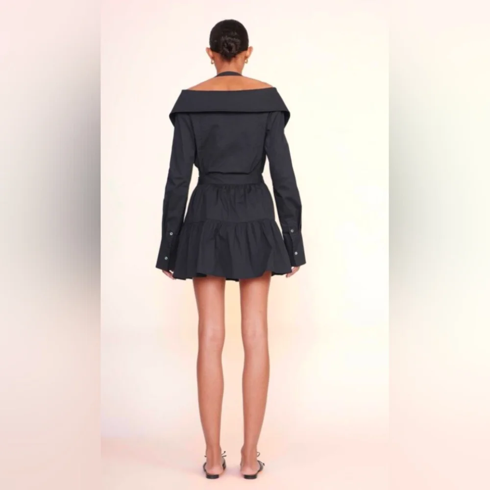 STAUD Mini Sea Skirt Black Tiered Cotton Poplin - Picture 2 of 7